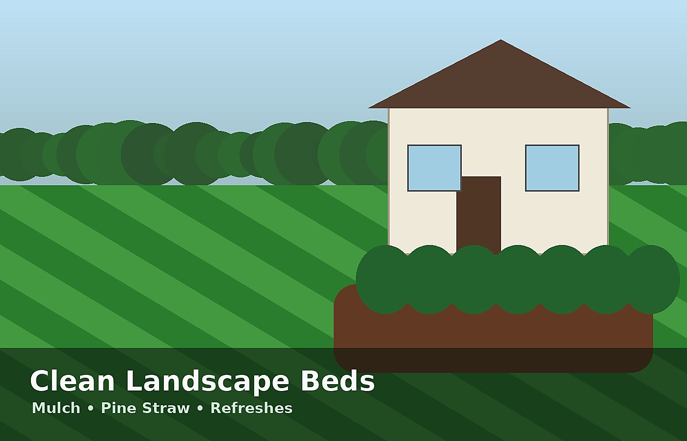 Landscaped yard with mulch beds